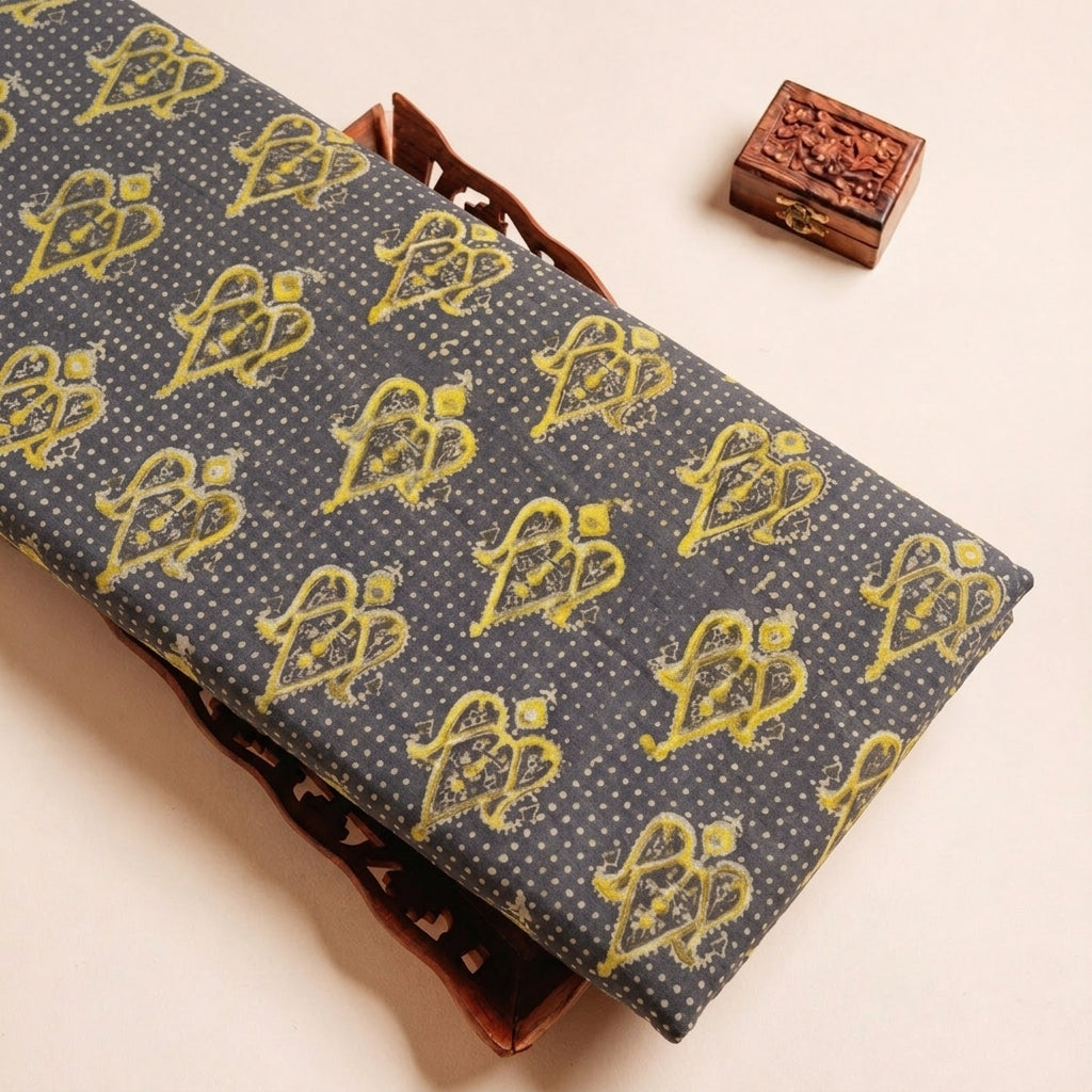 Folded Brown Ajrakh Cotton Fabric Highlighting Abstract Dotted and Texture