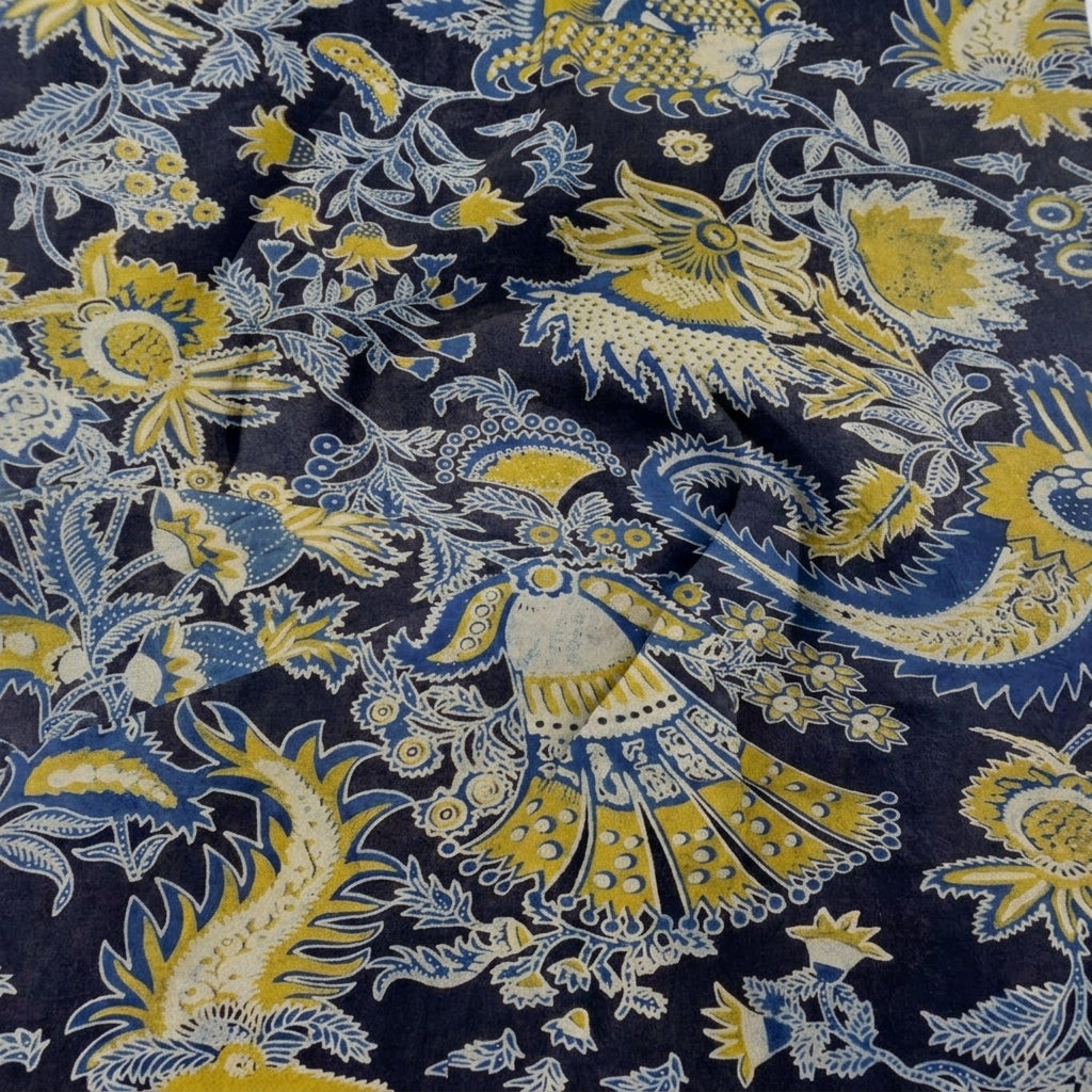 Swirled Ajrakh Black Ajrakh Cotton Fabric