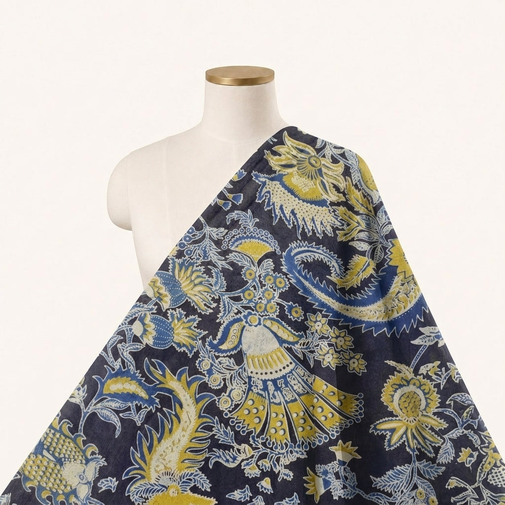Ajrakh Black Ajrakh Cotton Fabric Draped as a saree