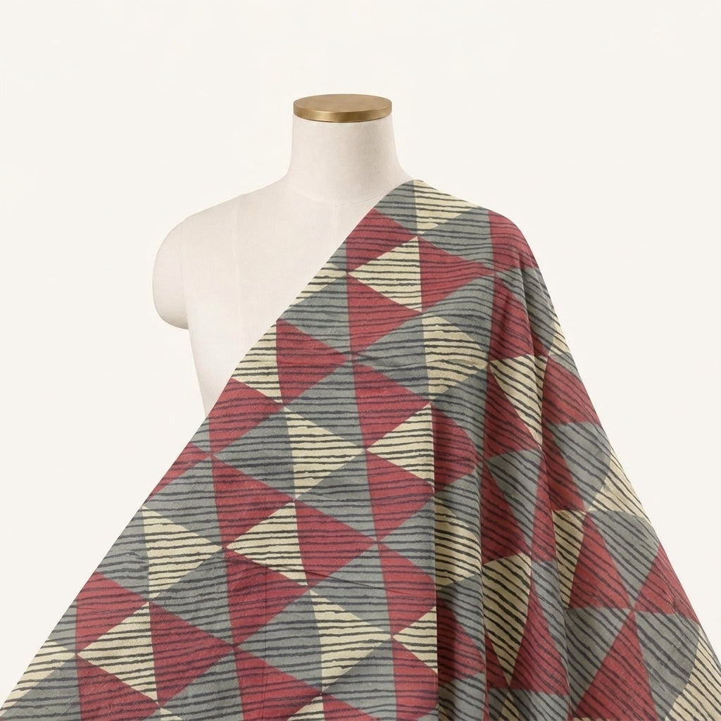 Diamond Maroon Diamond Cotton Fabric Draped as a saree