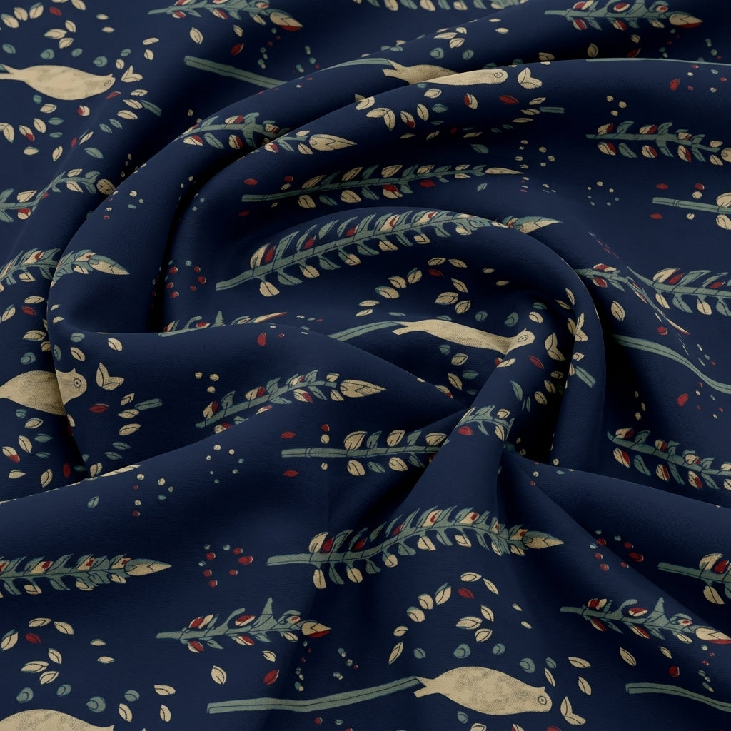Swirled Leaf Black Leaf Cotton Fabric