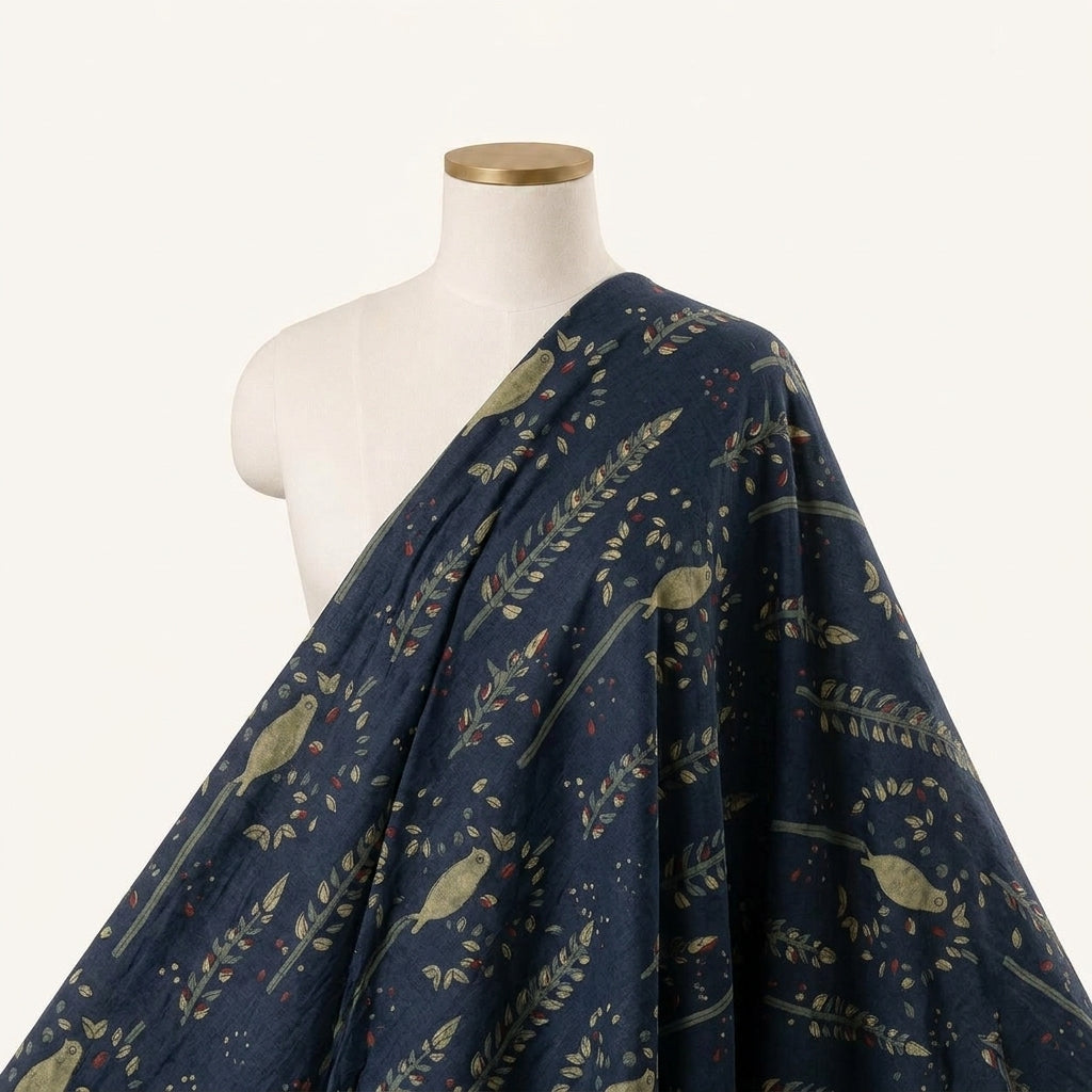 Black Leaf Cotton Fabric - EB13088 - EB13088 - saree_drape