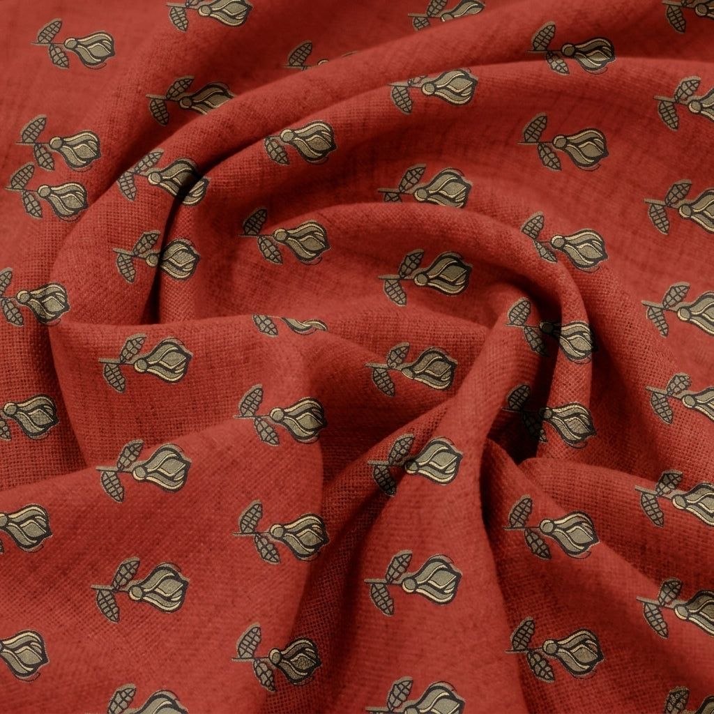 Swirled Floral Red Floral Cotton Fabric