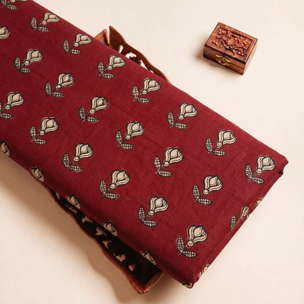 Folded Red Floral Cotton Fabric Highlighting and Texture