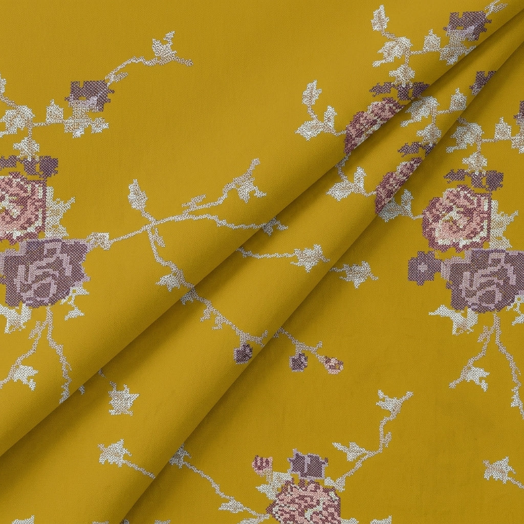 Folded Embroidery Yellow Embroidery Crepe Fabric
