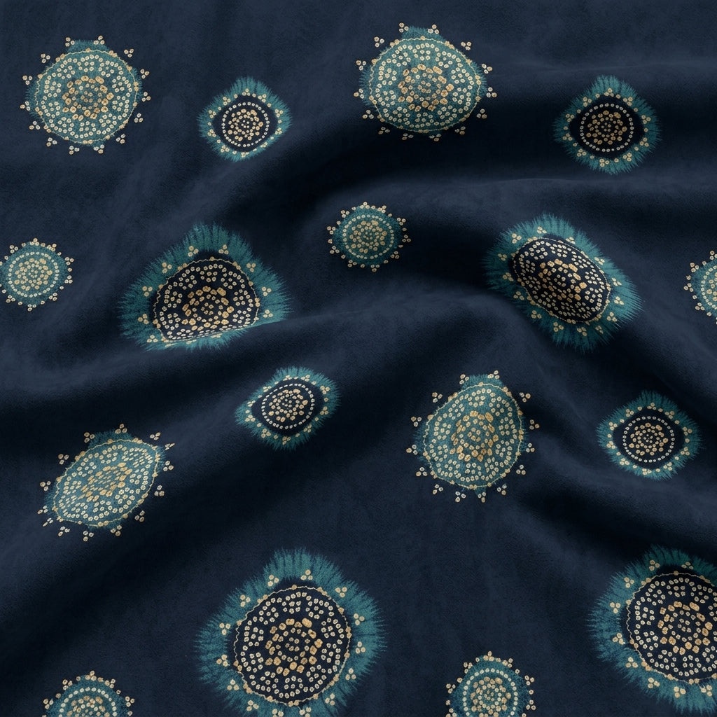 Swirled Foil Print Blue Foil Print Rayon Fabric
