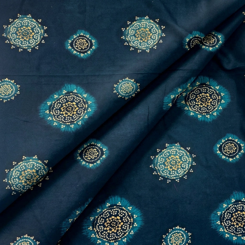 Folded Foil Print Blue Foil Print Rayon Fabric