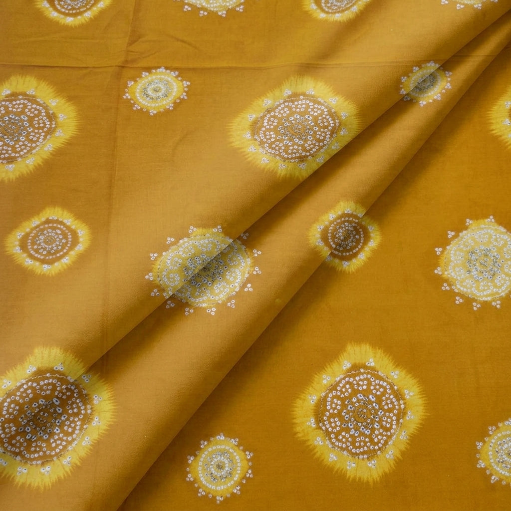 Folded Foil Print Mustard Yellow Foil Print Rayon Fabric