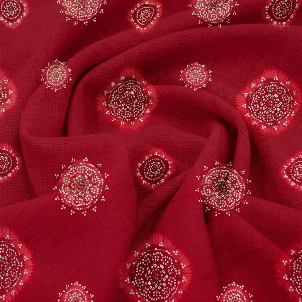 Swirled Foil Print Red Foil Print Rayon Fabric