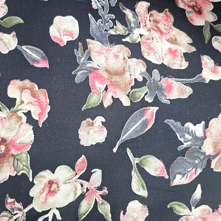 Black Foil Print Rayon Fabric - EB13180 - EB13180 - Flat fabric