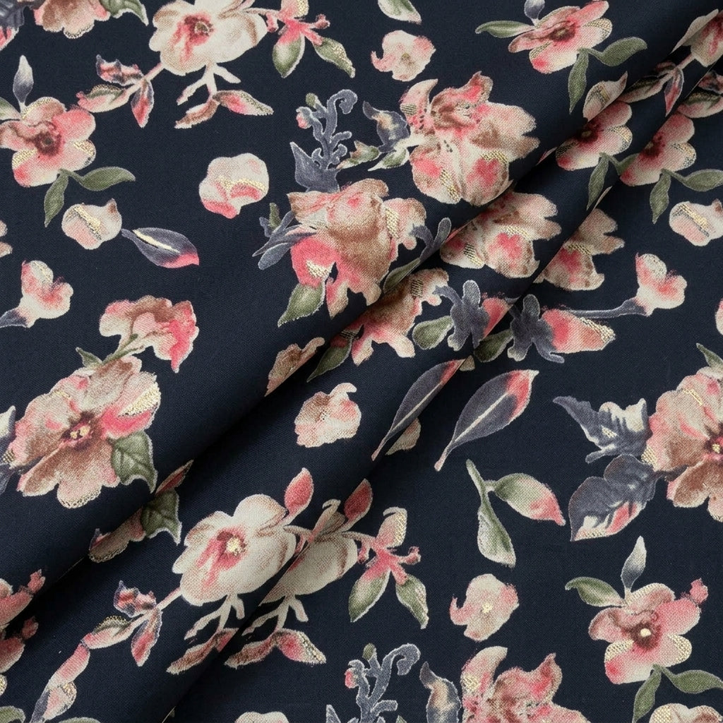 Folded Foil Print Black Foil Print Rayon Fabric