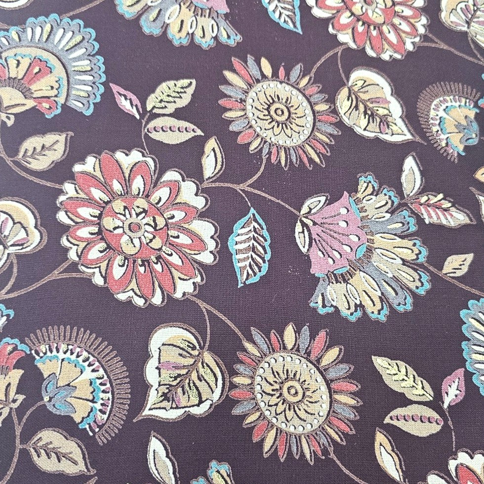Wine Floral Rayon Fabric - EB13182