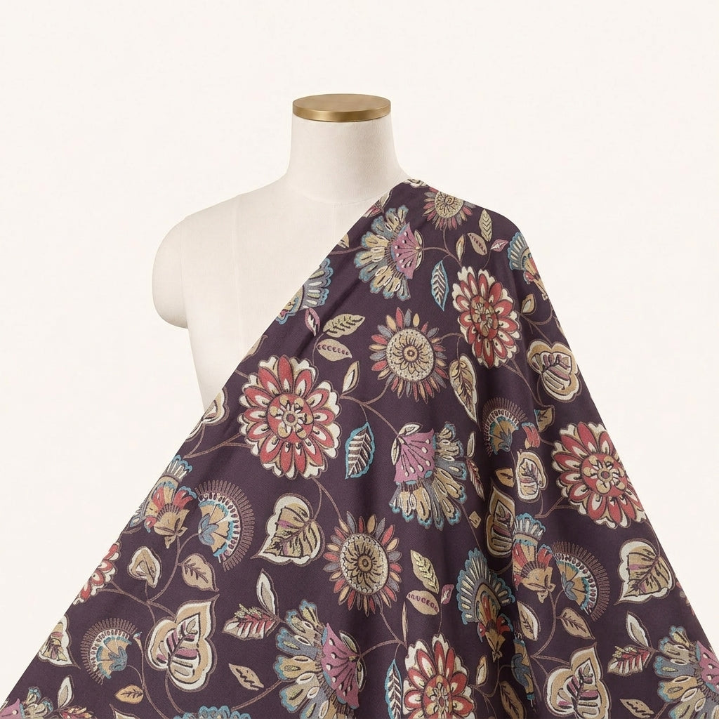 Wine Floral Rayon Fabric - EB13182