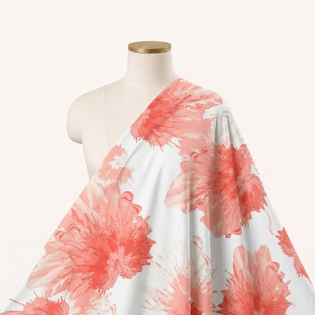 Cream Floral Satin Fabric - EB13189