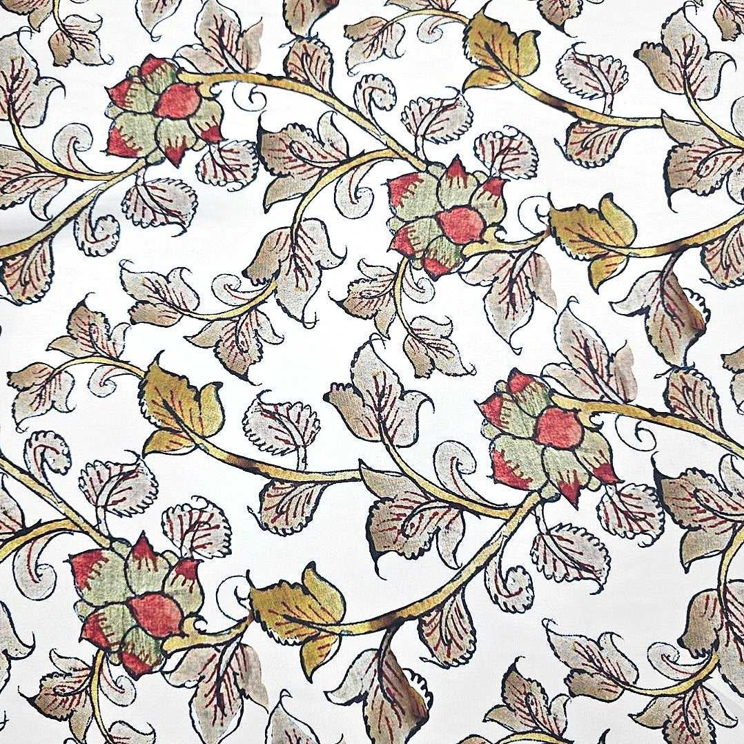 White Floral Satin Fabric - EB13192