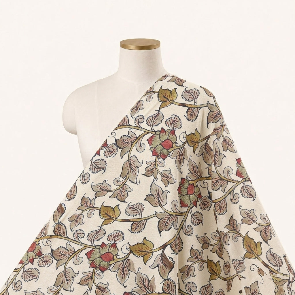 White Floral Satin Fabric - EB13192
