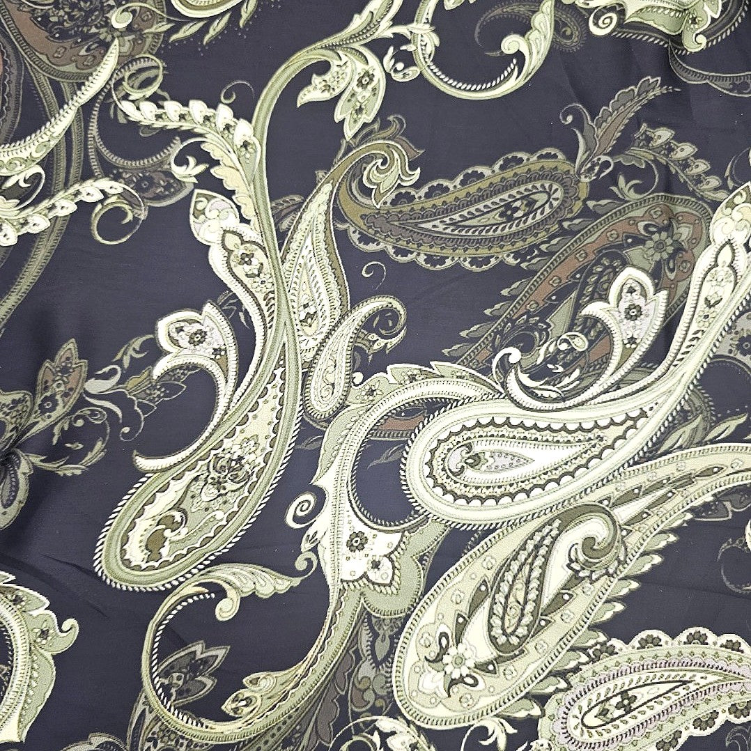 Black Paisley Satin Fabric