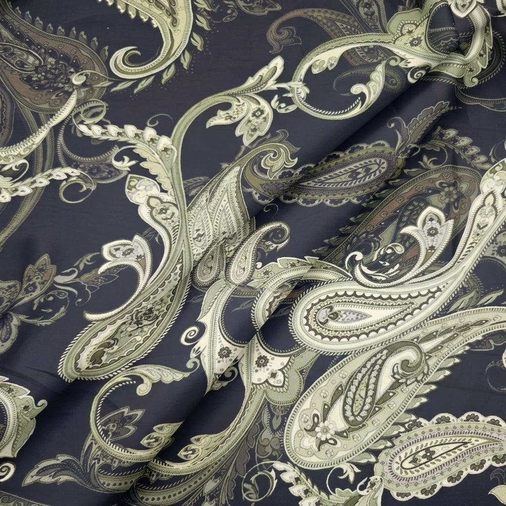 Black Paisley Satin Fabric