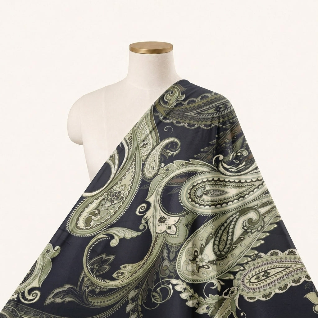 Black Paisley Satin Fabric
