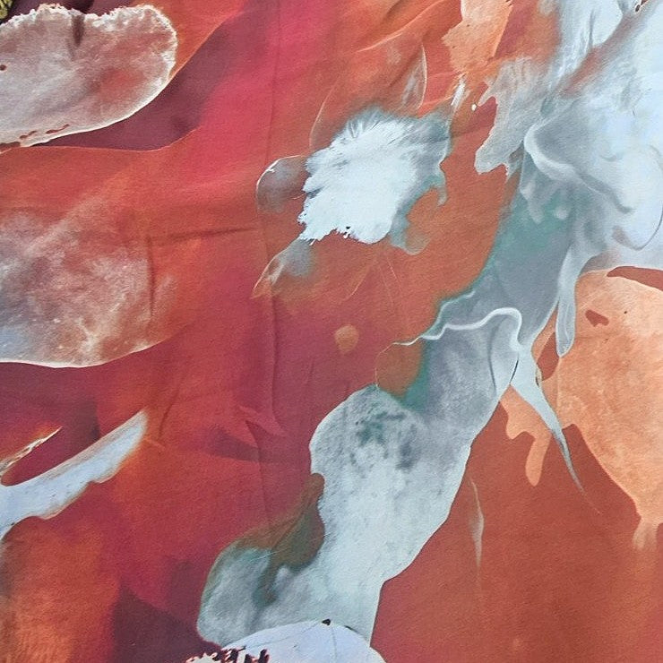 Grey Abstract Satin Fabric, laid flat