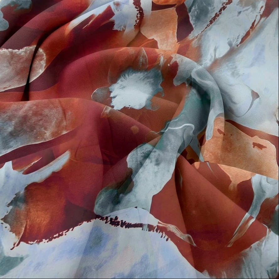 Swirled Grey Abstract Satin Fabric Showing Drape