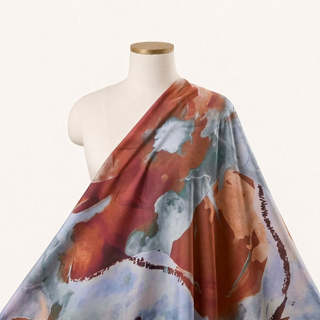 Grey Abstract Satin Fabric Draped as a saree