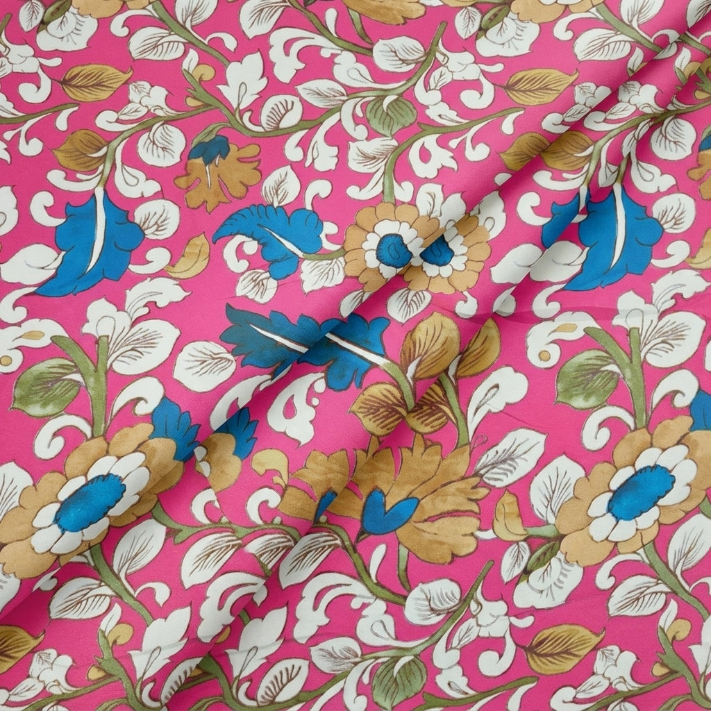 Pink Floral Satin Fabric - EB13200