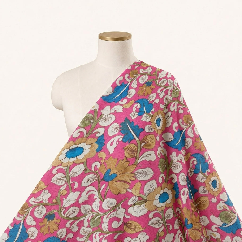 Pink Floral Satin Fabric - EB13200