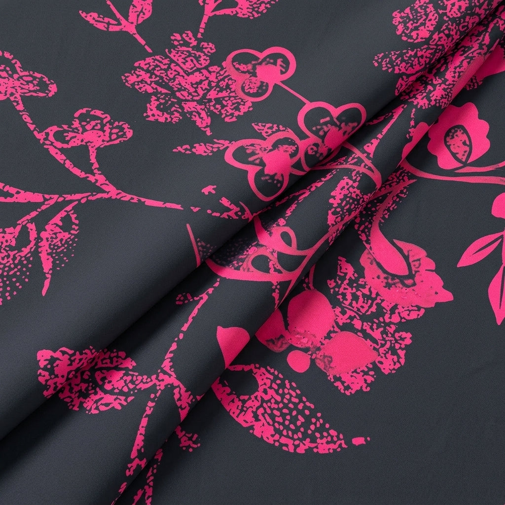Black Floral Satin Fabric, folded