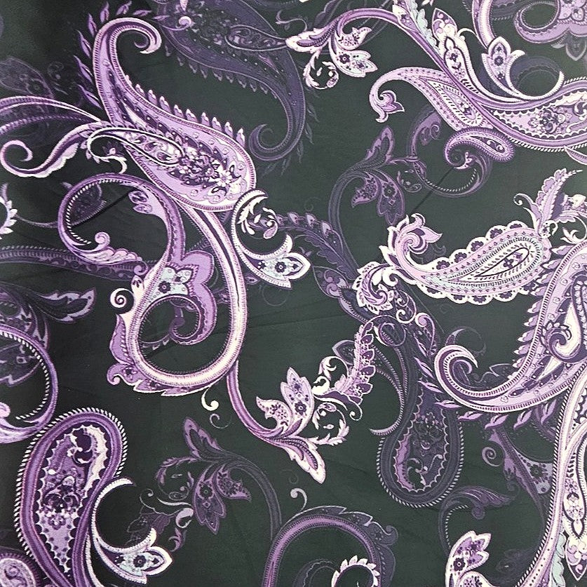 Black Paisley Satin Fabric