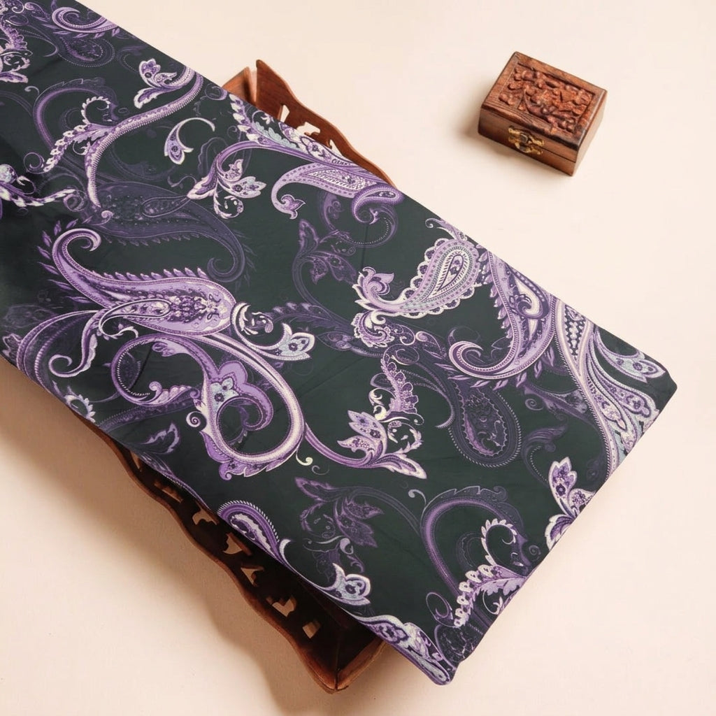 Black Paisley Satin Fabric