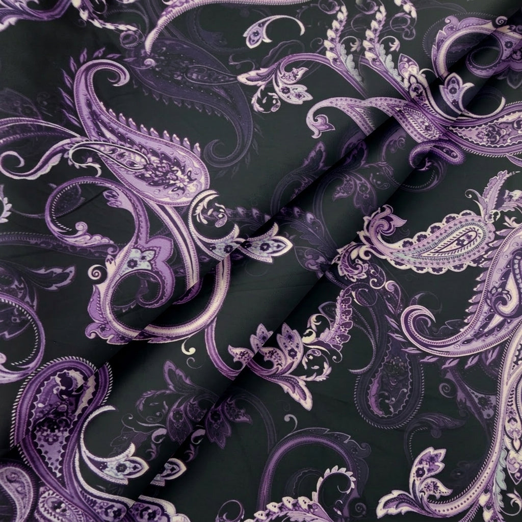 Black Paisley Satin Fabric