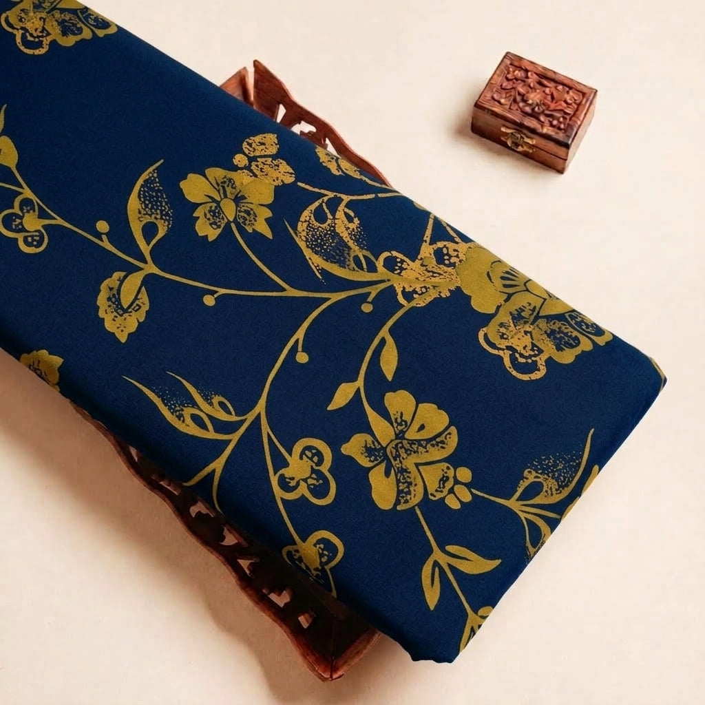 Folded Black Floral Satin Fabric Highlighting Texture