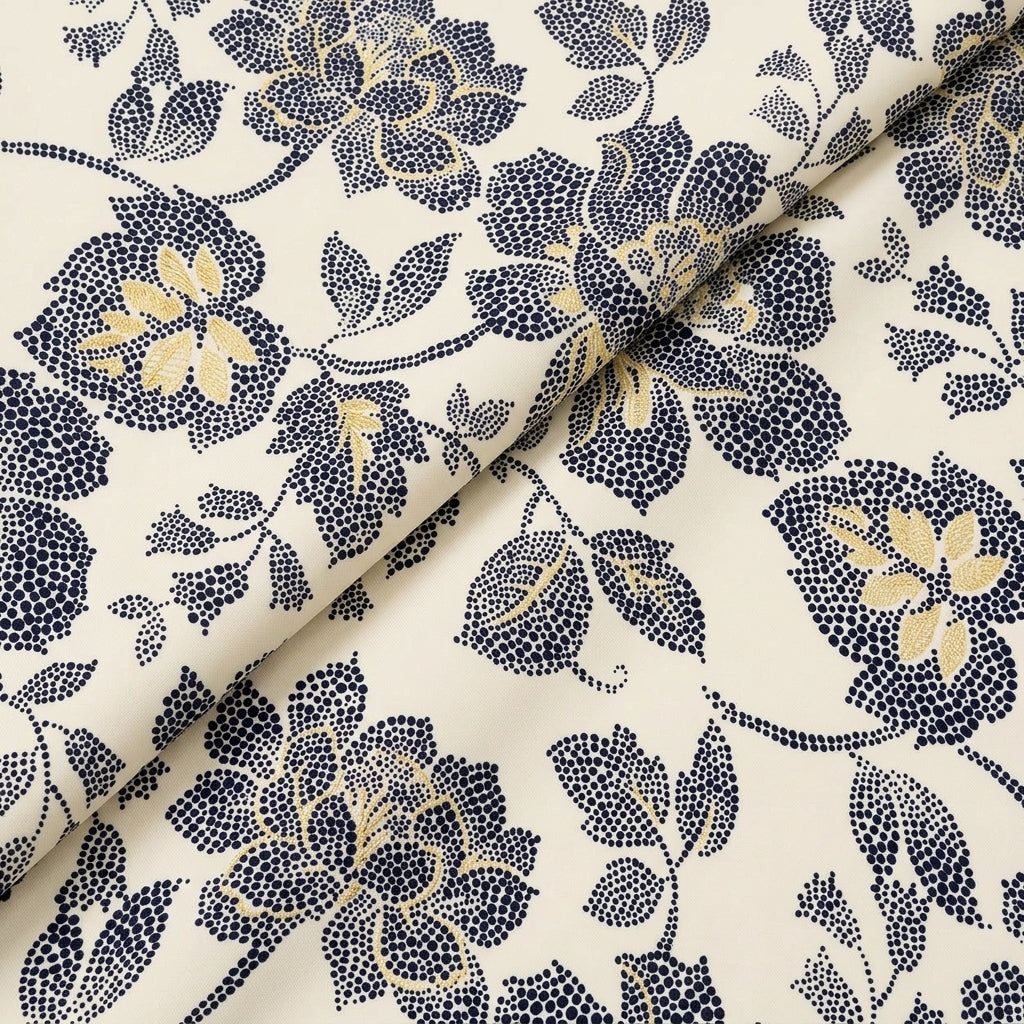 Folded Foil Print Cream Foil Print Rayon Fabric
