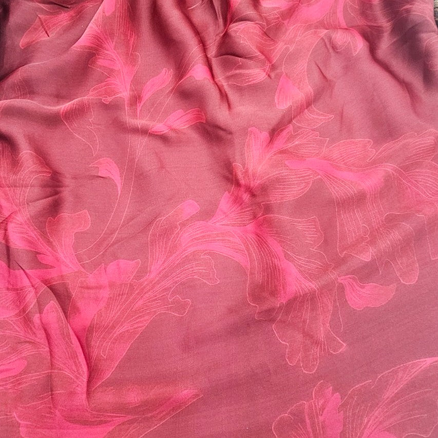 Pink Floral Satin Fabric, laid flat