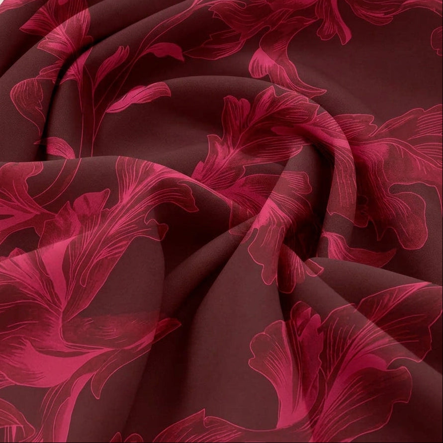 Swirled Pink Floral Satin Fabric Showing Drape