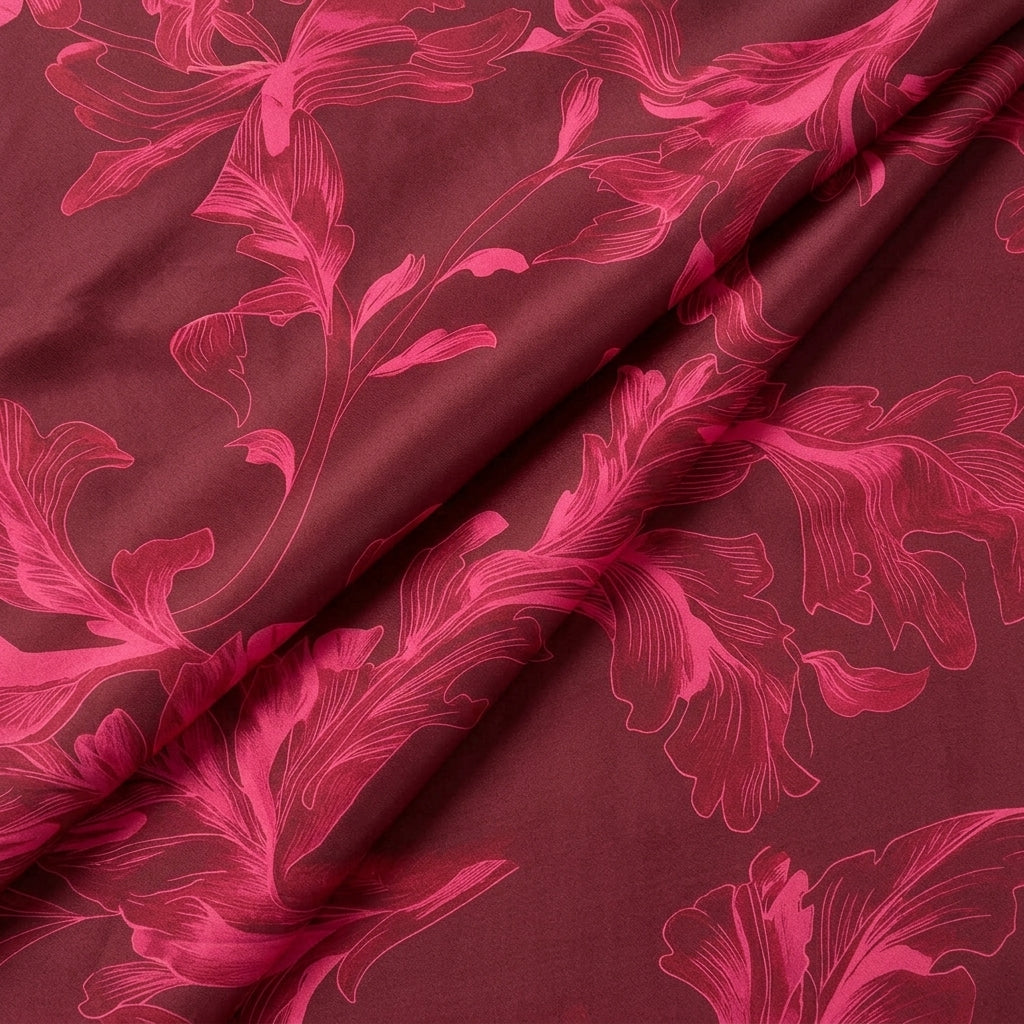 Folded Pink Floral Satin Fabric