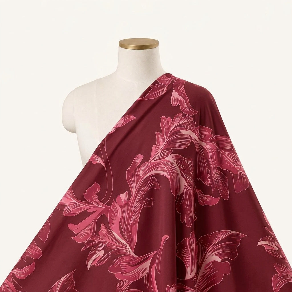 Pink Floral Satin Fabric Draped as a saree