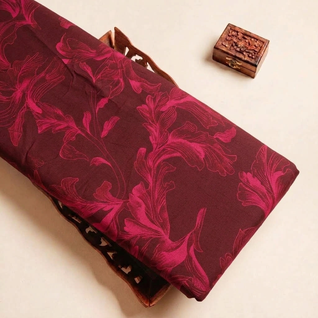 Folded Pink Floral Satin Fabric Highlighting Texture