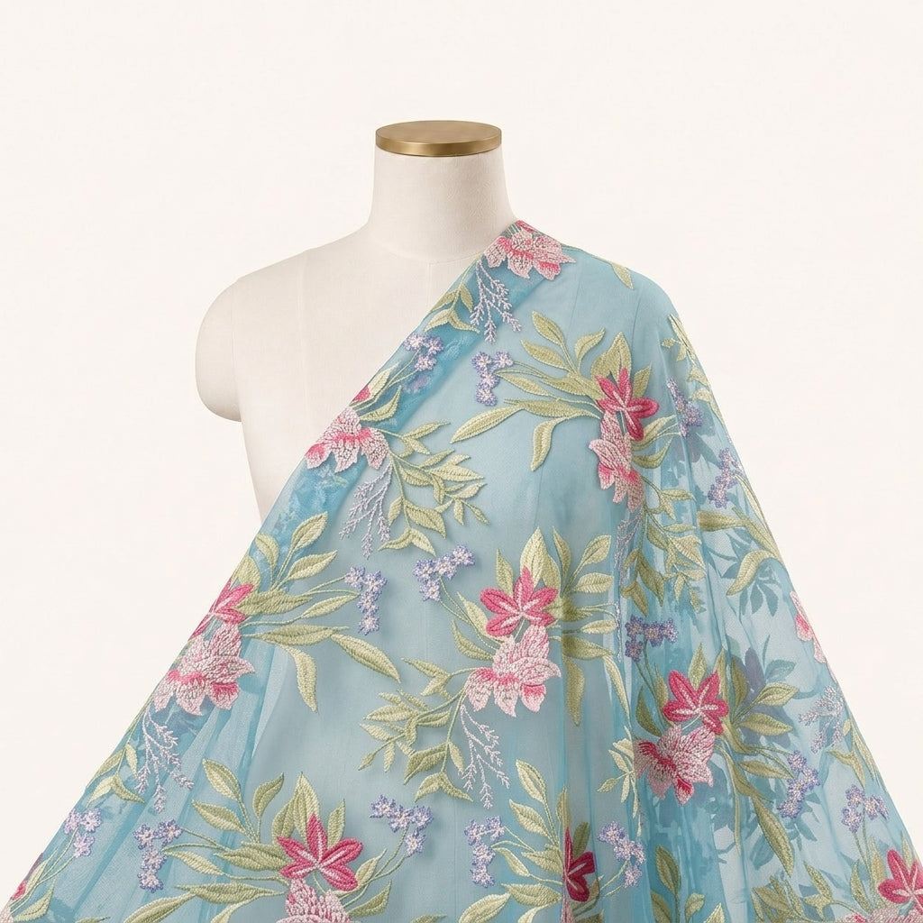Floral Embroidery Georgette Fabric