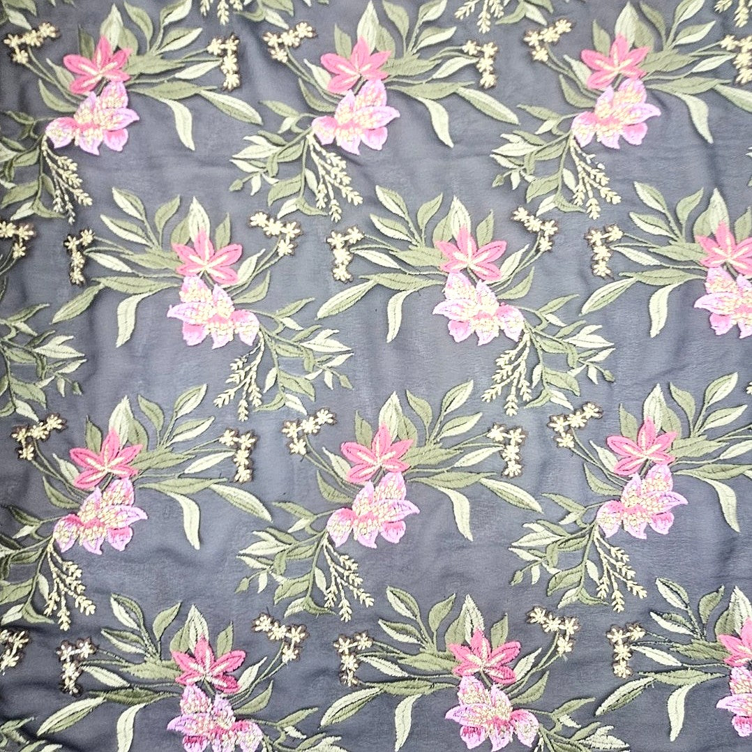 Floral Embroidery Georgette Fabric