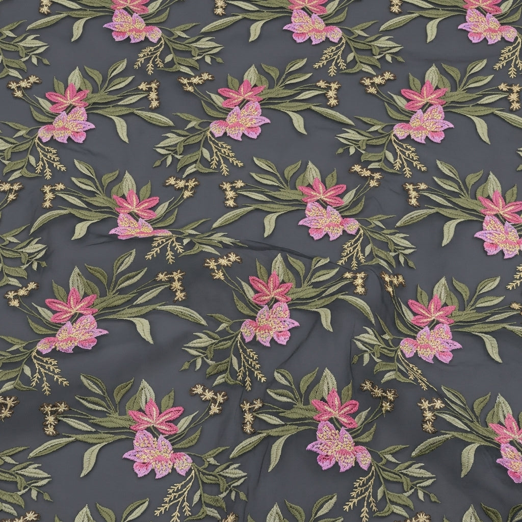 Floral Embroidery Georgette Fabric