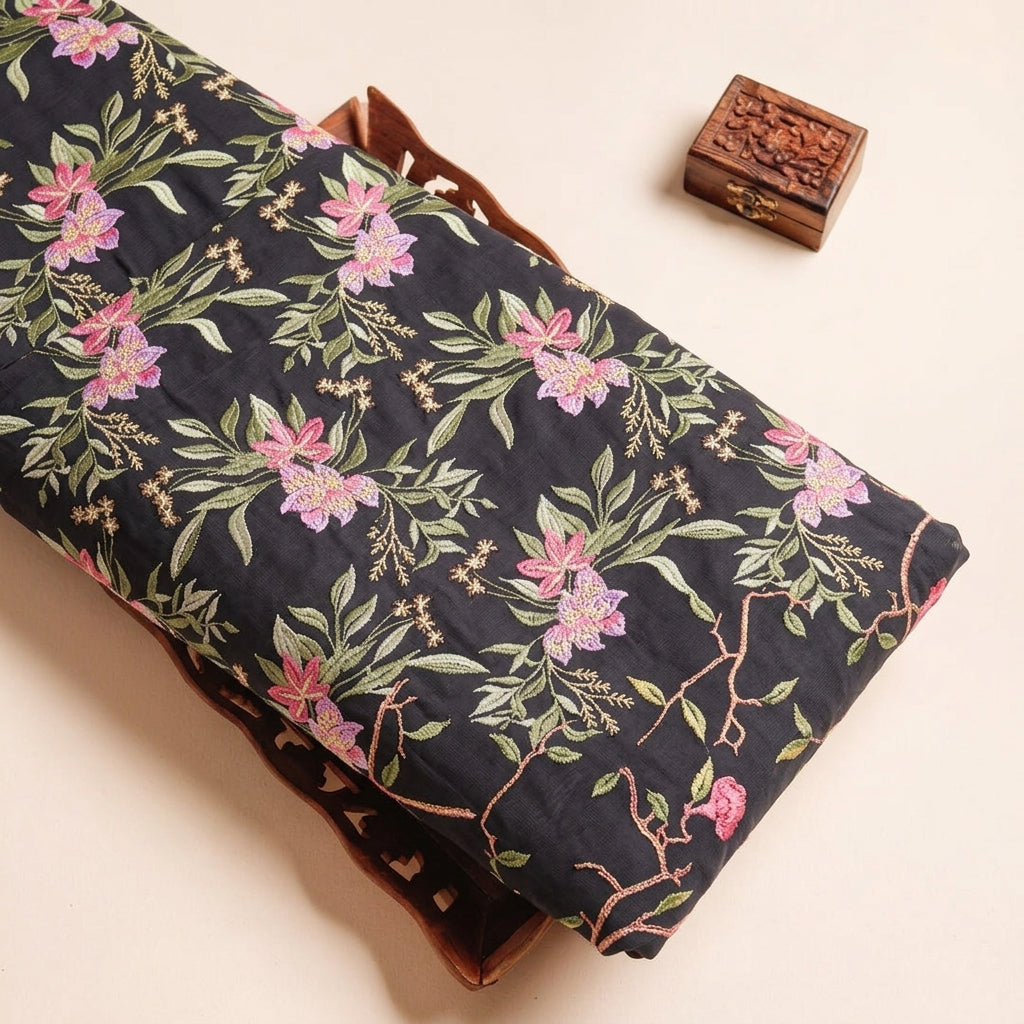 Floral Embroidery Georgette Fabric