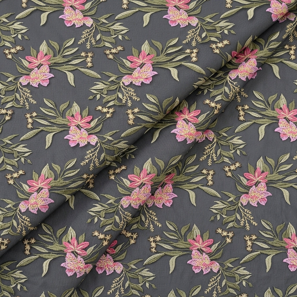 Floral Embroidery Georgette Fabric
