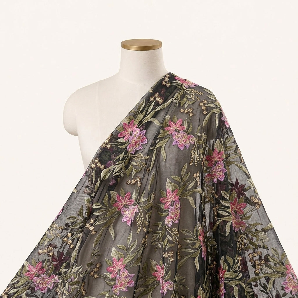 Floral Embroidery Georgette Fabric