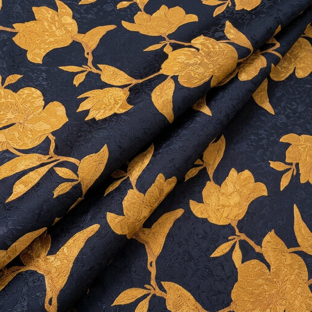 Folded Black Floral Satin Fabric