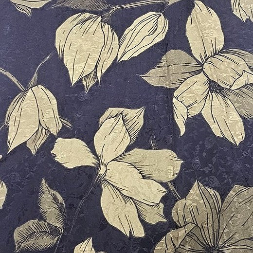 Black Floral Satin Fabric, laid flat