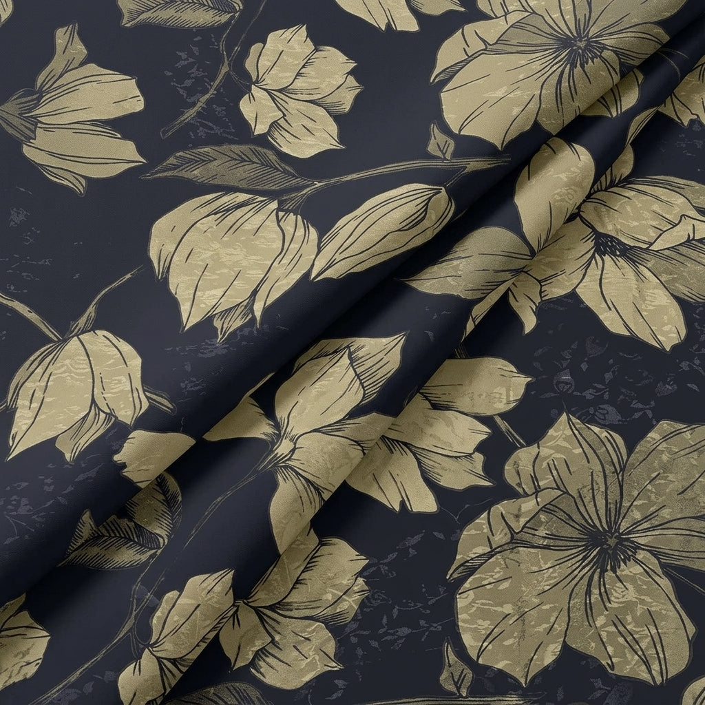 Folded Black Floral Satin Fabric