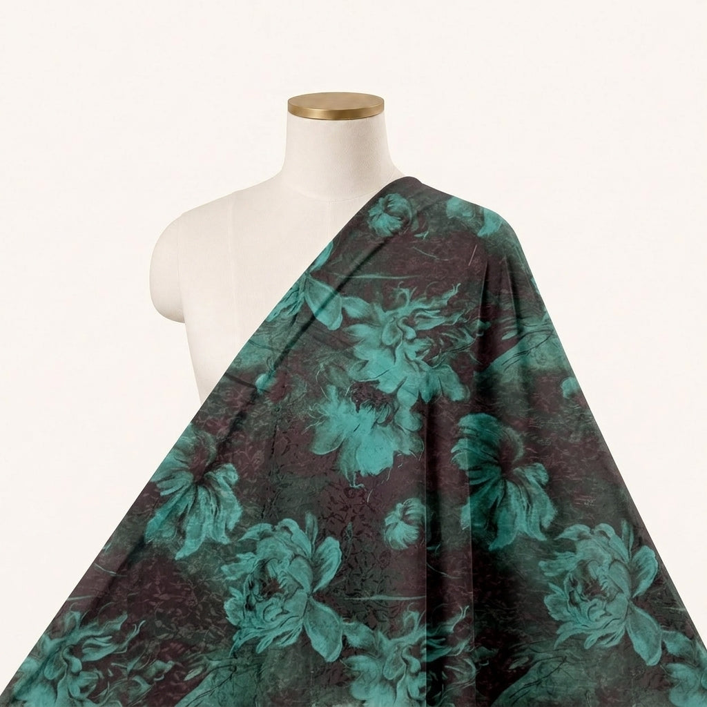 Black Floral Crepe Fabric - EB13222