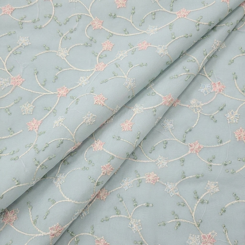 Folded Embroidery Light Blue Embroidery Cotton Fabric